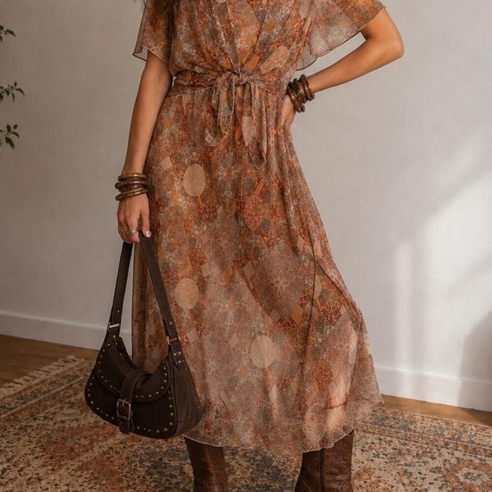Vintage Vtg boho festival two piece midi dress set